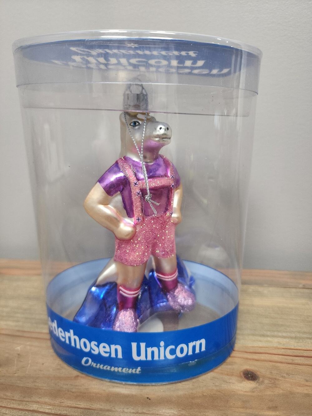 Archie McPhee Accoutrements Lederhosen Unicorn Glass Christmas Ornament